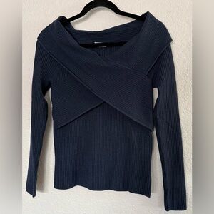 Akris Punto Navy Blue Crossover Ribbed Wool Sweater Size 8